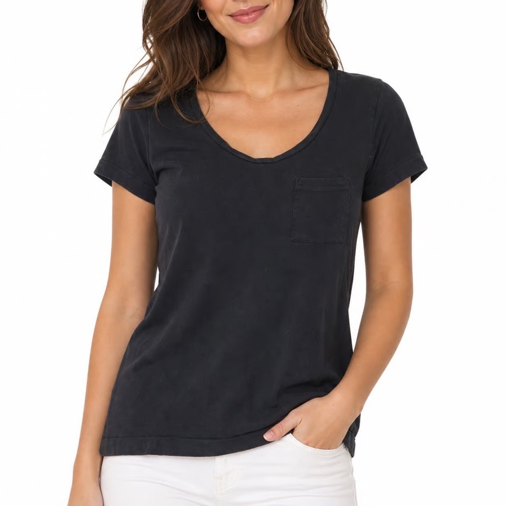 HM Black Organic Cotton Scoop Neck Pocket T-Shirt Size 6 Short Sleeve Basic Tee